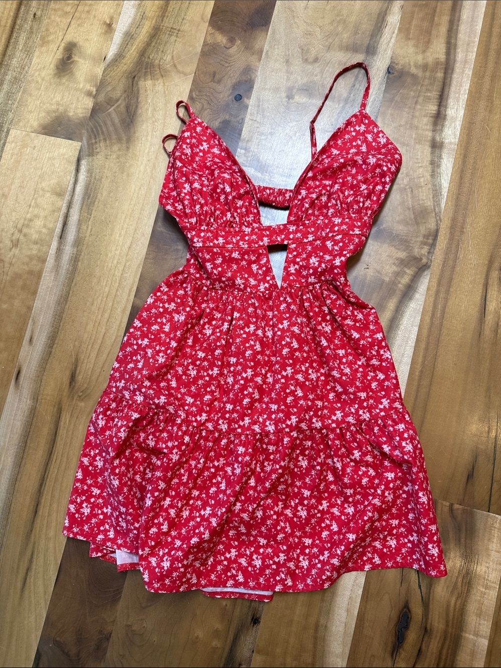 Women’s Red Floral Cutout Sundress